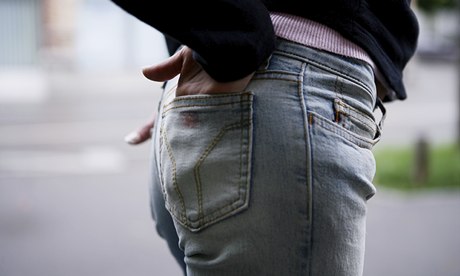 Jeans wearer's bottom, hands in back pockets