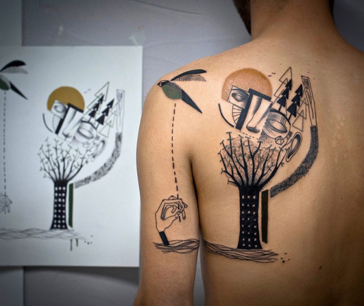 Duet artystów tworzy kubistyczne tatuaże, bazując na historiach swoich klientów.