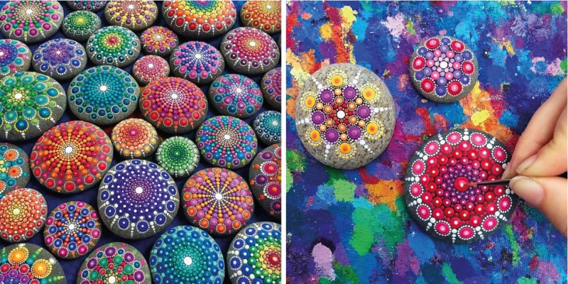 Artysta pokrywa kamienie tysiącami maleńkich kropek, zamieniając je w prawdziwe dzieła sztuki.