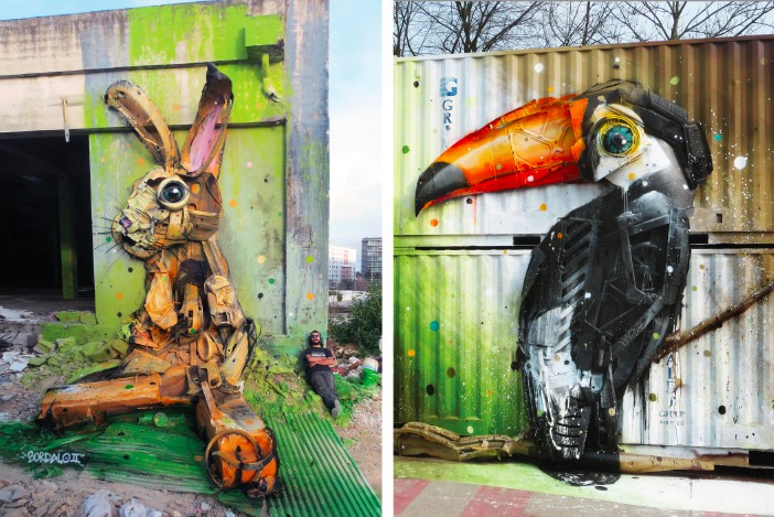 Artysta zamienia śmieci w ogromne zwierzęta, aby przypomnieć ludziom o rosnących górach odpadów.
