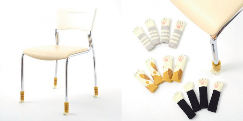 „Skarpetki” na nogi od krzesła, w kształcie kocich łapek, ochronią Twoją podłogę przez zarysowaniami.