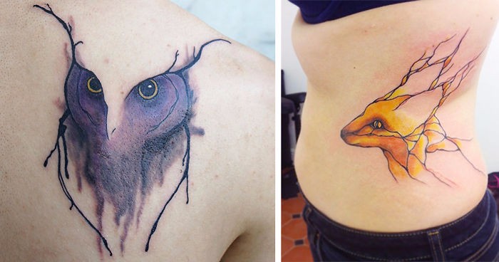 Te inspirowane naturą tatuaże opływają ciało, odzwierciedlając rysunek ludzkich żył.