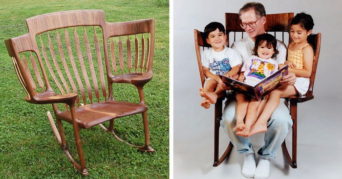 Ojciec zbudował potrójny fotel bujany, by pomieścić na nim wszystkie swoje dzieci.