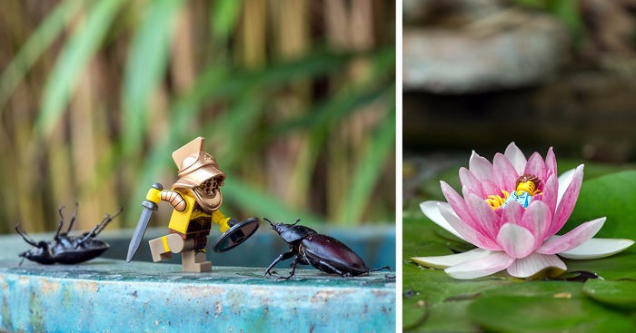 Artysta kreuje sceny wielkich przygód małych figurek ze świata LEGO.