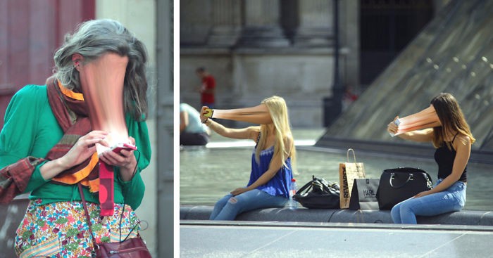 Zdumiewające fotografie francuskiego artysty ukazują telefony pochłaniające ludzkie dusze.