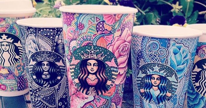 Nastoletnia artystka przemienia kubki ze Starbucksa w małe dzieła sztuki.