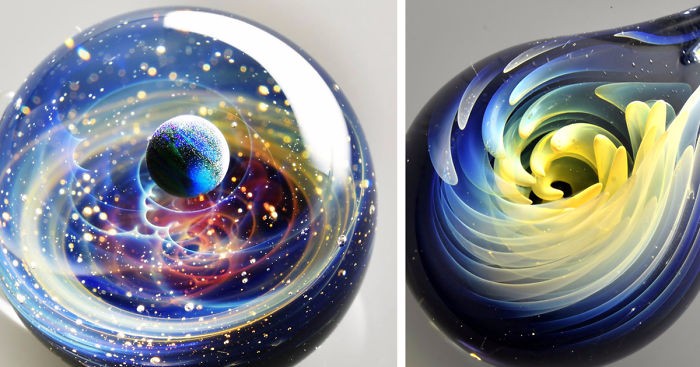Japoński artysta szklarz tworzy magiczne wisiorki, które mieszczą w sobie fragmenty kosmosu.