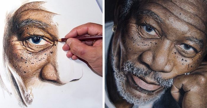 Niestrudzony artysta poświęca 50 godzin na stworzenie perfekcyjnego portretu Morgana Freemana.