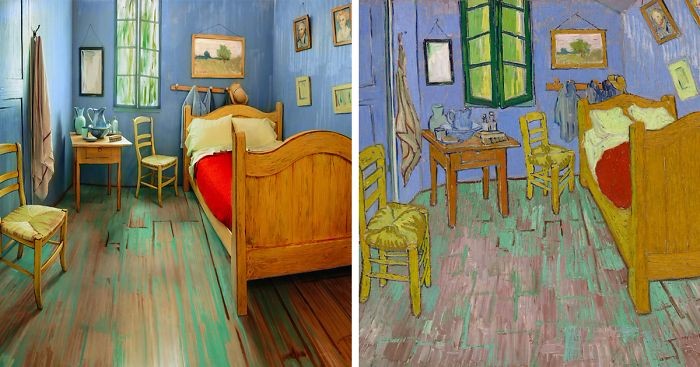 Amerykańscy artyści odtwarzają wnętrze pokoju, znanego z serii obrazów van Gogha.