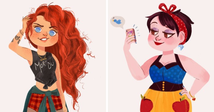 Artystka zilustrowała alternatywne wcielenia księżniczek Disneya w rolach młodych kobiet XXI wieku.