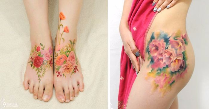Koreańskie studio oferuje klientom tatuaże imitujące malarstwo akwarelowe.