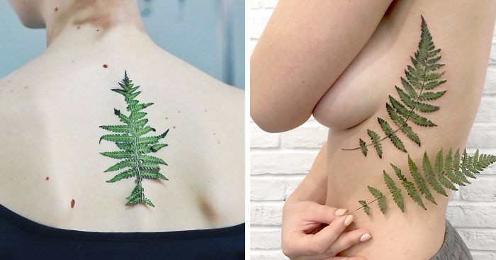 Artystka używa prawdziwych liści, kreując niesamowitej urody roślinne tatuaże.