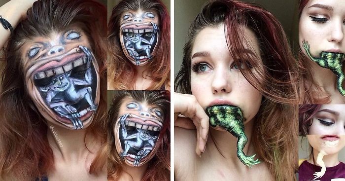 19-letnia artystka z Litwy przemienia się w postacie z horrorów przy pomocy makijażu.