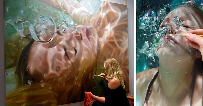 Malarka tworzy realistyczne podwodne portrety, które oczarują Cię iluzją swojej płynności.