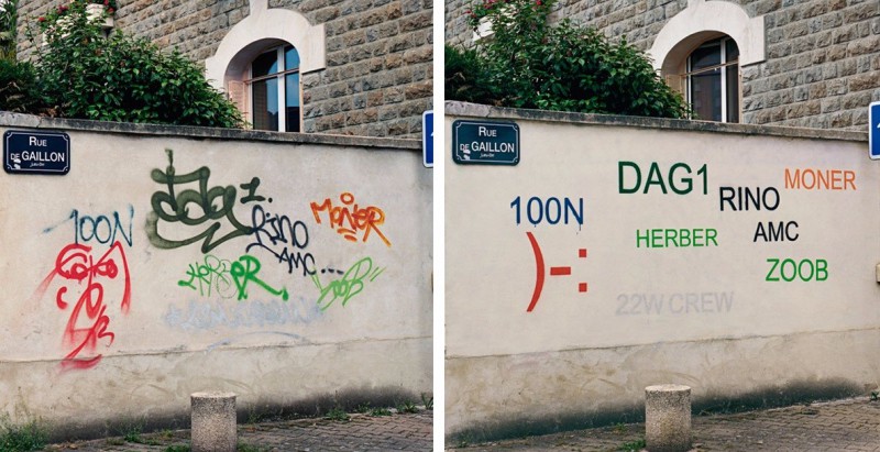 Francuski artysta przemienia nieczytelne graffiti w zrozumiałe napisy na murach.