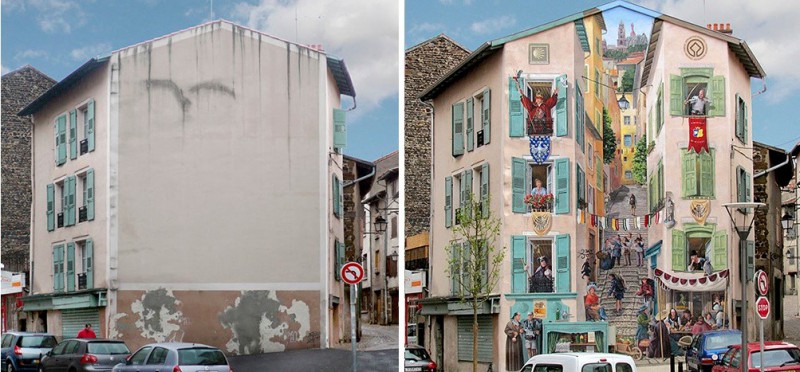 Francuski artysta przemienia ślepe ściany w murale ukazujące sceny z życia mieszkańców miasta.