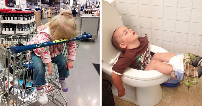 15 zabawnych zdjęć, które dowodzą, że zmęczone dzieci potrafią zasnąć dosłownie wszędzie.