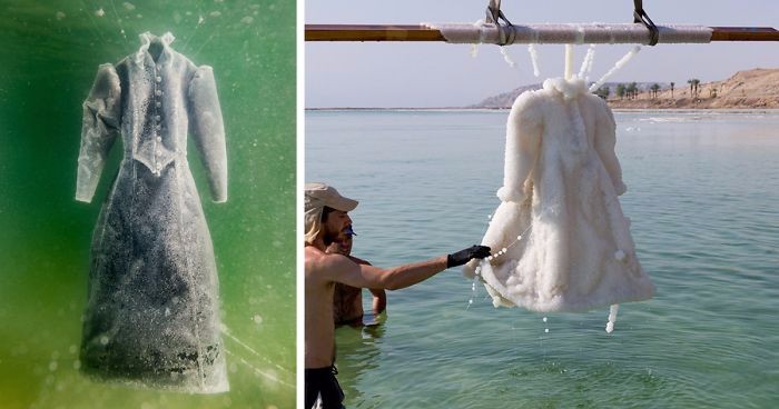 Zanurzyła suknię w Morzu Martwym. Po 2 miesiącach wydobyła z wody prawdziwe dzieło sztuki.