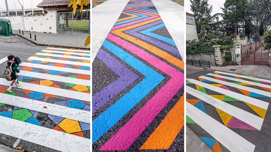 Bułgarski artysta zamienia przejścia dla pieszych w Madrycie w kolorowe dzieła sztuki.