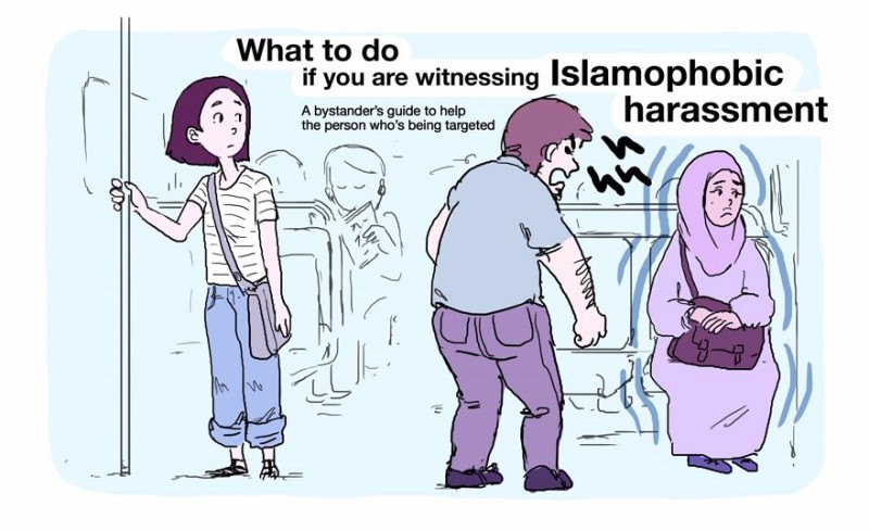 Artystka stworzyła rysunkowy poradnik przeciwdziałania atakom islamofobii w miejscach publicznych.
