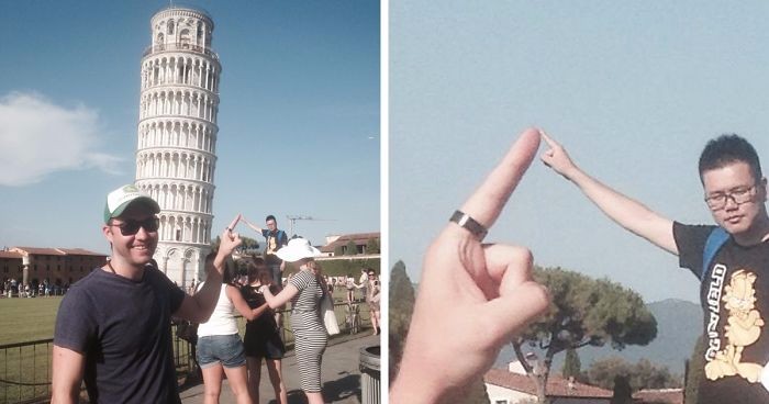 Krzywa Wieża w Pizie zainspirowała kreatywnego mężczyznę do trollowania fotografowanych turystów.