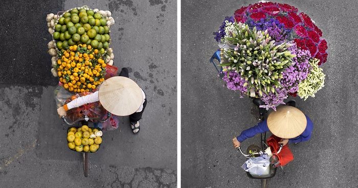 Artysta z Hanoi podziwia świat z perspektywy mostów, fotografując lokalnych sprzedawców.