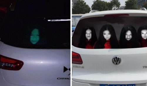 Chińczycy opracowali najbardziej przerażające naklejki na szybę, jakie kiedykolwiek widziałeś na drodze.