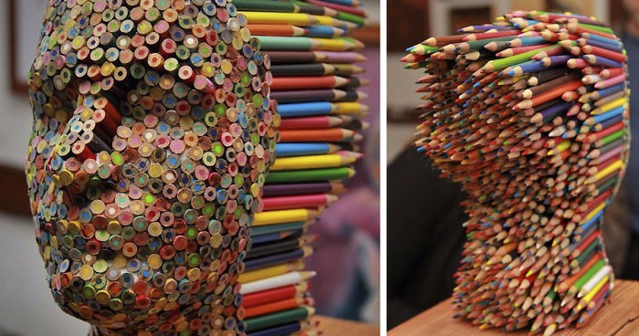 Projektantka z USA stworzyła unikatową rzeźbę wykonaną z niezliczonej ilości kolorowych kredek.