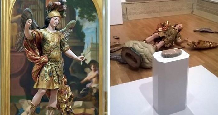 XVIII-wieczny posąg zniszczony przez turystę podczas próby wykonania zdjęcia w lizbońskim muzeum.