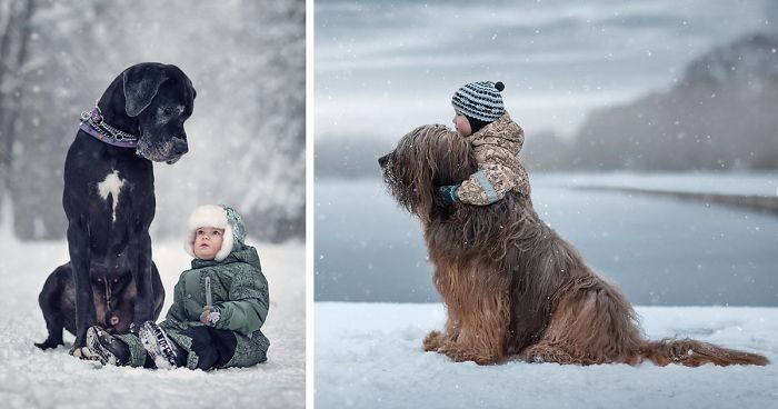 Małe dzieci z wielkimi psami – seria uroczych fotografii autorstwa rosyjskiego artysty.