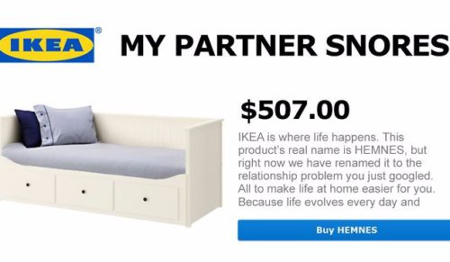 IKEA nadaje swoim produktom nazwy na bazie najpopularniejszych problemów w związkach i rodzinie.