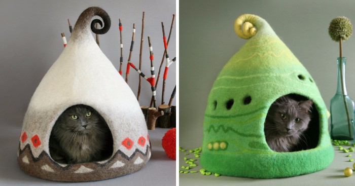 Ukraińska artystka podbija świat projektami niezwykle oryginalnych, filcowych domków dla kotów.