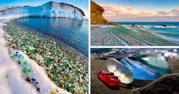 Ocean Spokojny przemienił zalegające na dnie butelki w malowniczą mozaikę ze szklanych kamieni.