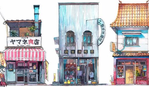 Akwarelista ze Śląska stworzył serię ilustracji ukazujących różne oblicza tokijskich witryn sklepowych.