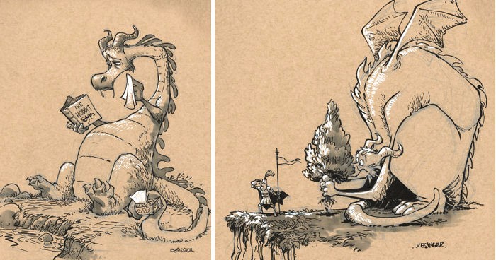 Miłośnik świata fantasy tworzy ilustracje dementujące typowe stereotypy na temat smoków.