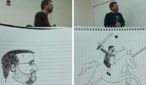 Znudzony student szkicował swojego wykładowcę przez cały semestr. Jest w tym coraz lepszy!