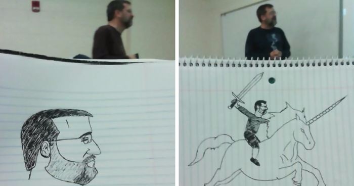 Znudzony student szkicował swojego wykładowcę przez cały semestr. Jest w tym coraz lepszy!