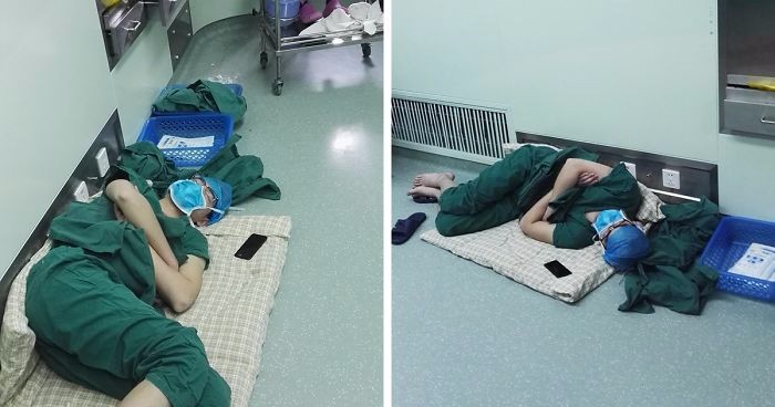 Chirurg zasnął na podłodze po 28-godzinnej zmianie. Jego zdjęcia obiegają w tej chwili cały świat!