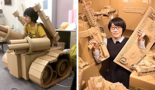 Japoński modelarz przemienia stare kartonowe pudełka w szczegółowo dopracowane rzeźby.