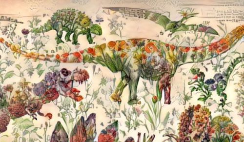 Sztuczna inteligencja przemieniła książkę pełną kwiatów w zaskakująco malowniczy atlas dinozaurów.