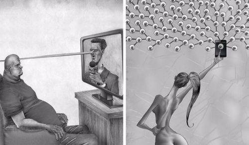 Argentyński artysta tworzy satyryczne ilustracje podsumowujące grzechy współczesnego społeczeństwa.