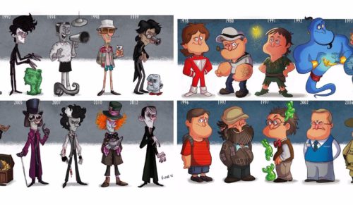 Amerykański rysownik zręcznie ilustruje ewolucję znanych aktorów i postaci filmowych.