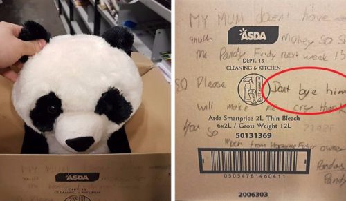 Zakup zabawkowej pandy musiał zaczekać do wypłaty – chłopiec zostawił przy niej wzruszający liścik.