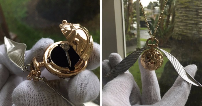 Pierścionek zaręczynowy w złotym zniczu – prawdziwe marzenie każdej miłośniczki Harry’ego Pottera!
