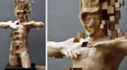 Tajwański rzeźbiarz tworzy humanoidalne drewniane posągi na bazie trójwymiarowych pikseli.