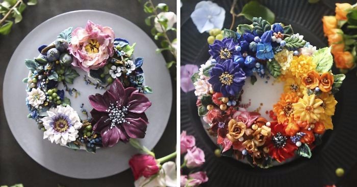 Kremowe ciasta na kształt kwiatowych kompozycji – zbyt piękne, by ich skosztować!