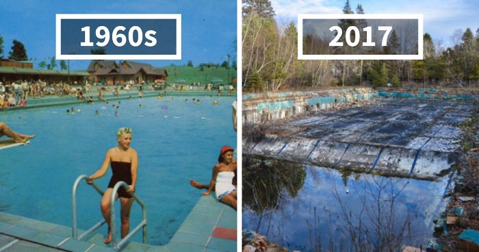 Kolorowe fotografie z pocztówek vs. realia porzuconych ośrodków na zdjęciach amerykańskiego artysty.