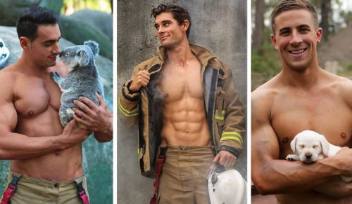 Australijscy strażacy charytatywnie pozują do zdjęć w towarzystwie uroczych zwierzaków.
