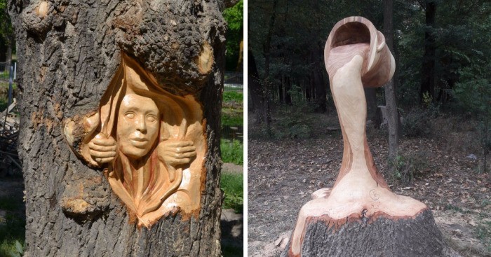 Rumuński artysta przemienia obumarłe drzewa w efektowne rzeźby przy pomocy piły łańcuchowej.