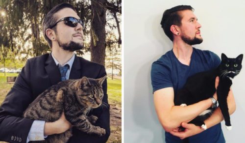 Poznajcie Nicka – kolekcjonera fotografii, który pozuje do zdjęć w towarzystwie napotkanych kotów.